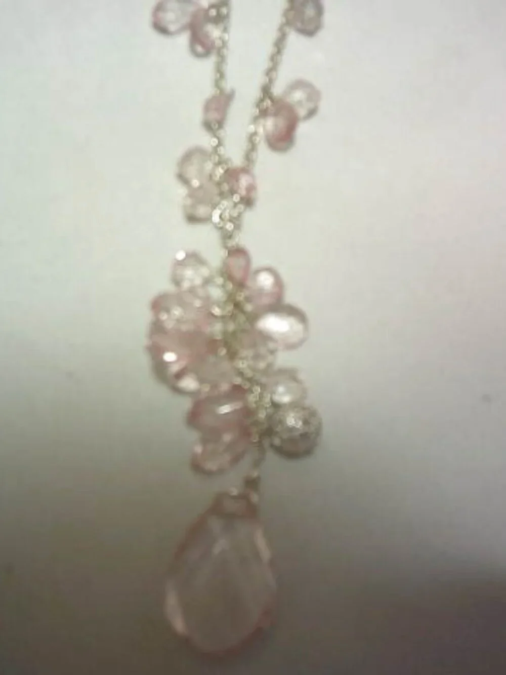 NEW PALE PINK FASHION NOVA TEARDROP DANGLE NECKLACE SILVER ADJUSTABLE CHAIN JEWE